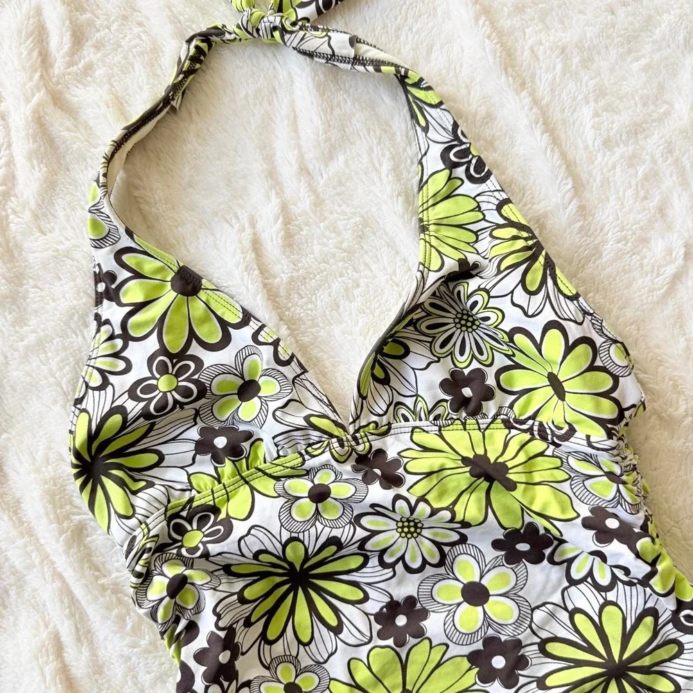 La Blanca by Rod Beattie Floral Halter Tankini Top Size 6